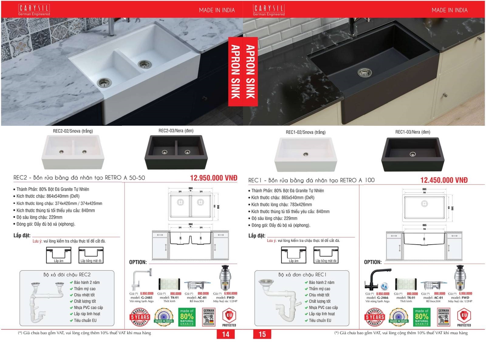 Bồn rửa chén CARYSIL Catalogue và Bảng giá mới nhất /Page 8